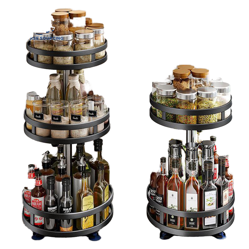 H434747d6a02f480a9c6bd3838790155ci.png Kitchen Organizer Rack with Rotating Seasoning Container Box - Image 1